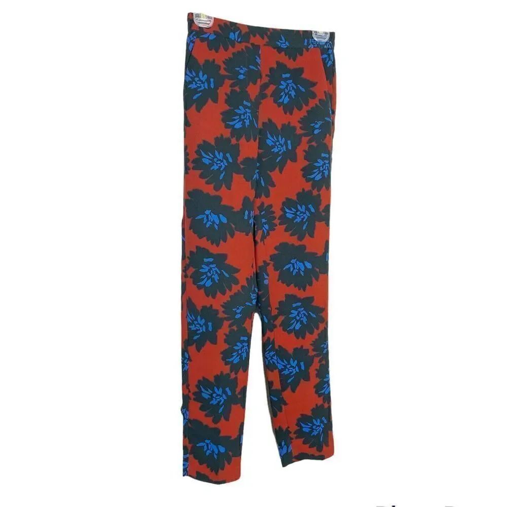 J. CREW Joggers Red Blue Floral Elastic Waist Ankle Crop Dress Pants Flower 00 - Picture 6 of 12